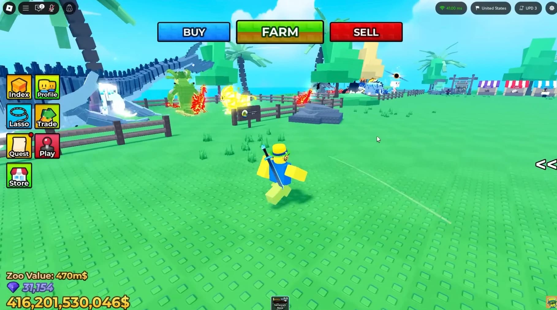 Raise Animals Script Interface - Automated gameplay dashboard showing real-time statistics and control panel